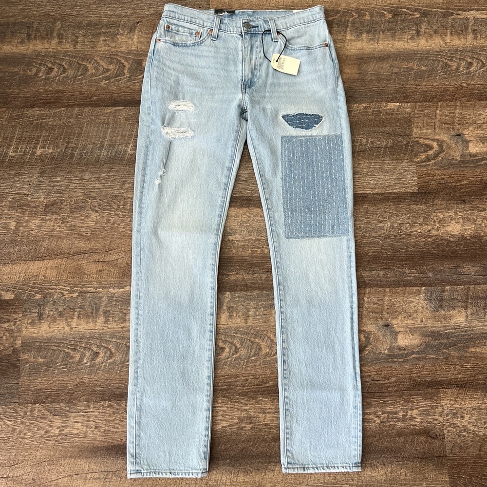 Levi's 511 Slim Fit Jeans Men's 32X34 Light Indigo Distressed Patch Stretch - Picture 2 of 14